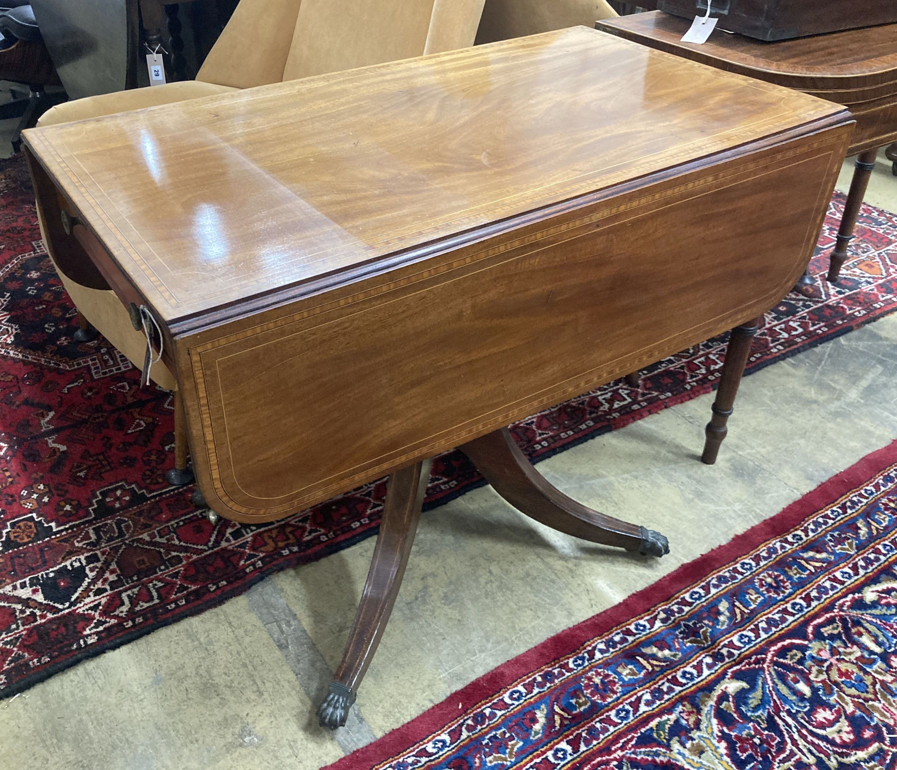 A George IV satinwood banded mahogany Pembroke breakfast table, width 90cm, depth 51cm, height 72cm